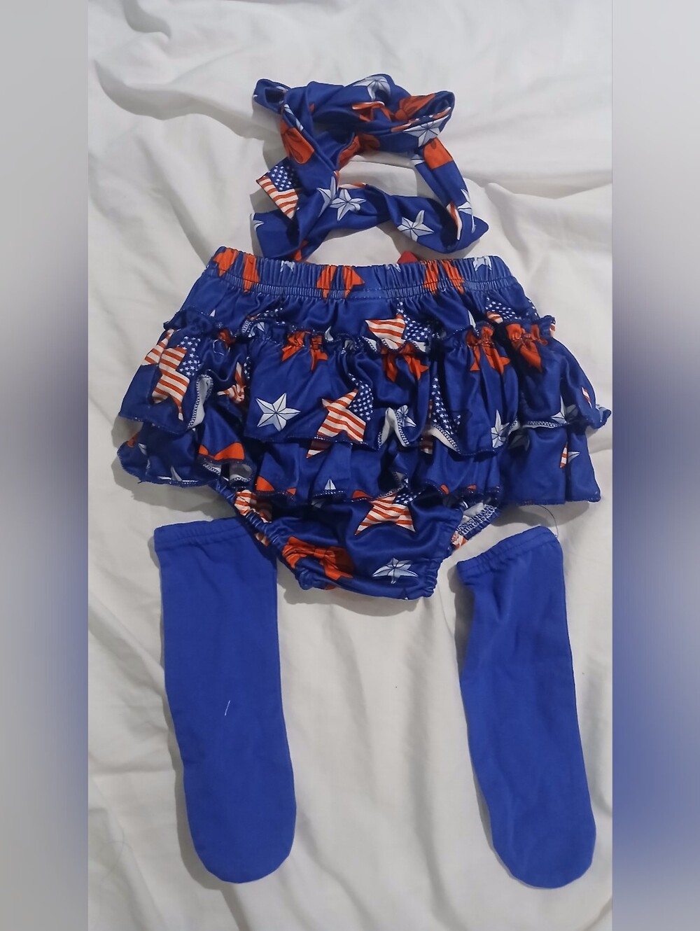 Patriotic Blue Ruffle Baby Bloomers & Leggings Set